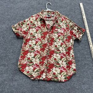 C.S.T. Sport Shirt Womens Size 1X Red Rayon Blend Floral Tropical Short Sleeve
